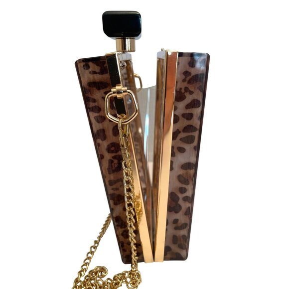 Paris Leopard Purse Brown Acrylic Bag Clutch Chain Shoulder Strap Eau De Parfum - Picture 3 of 10